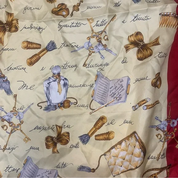 VTG Jones New York 100% Silk Rolled Edge Printed Scarf Perfume Tassel Key Square - Picture 3 of 11
